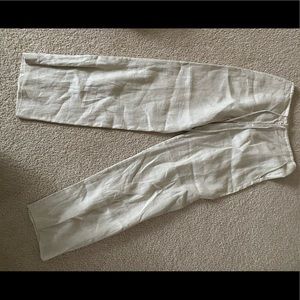 White linen wide leg drawstring pants